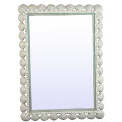 Carved Wood Shell Mirror with Painted Finish