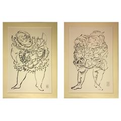 Two Large paintings, Ink on heavy Cardboard, 1993