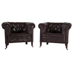 Antique Pair of English Country House Chesterfield Armchairs