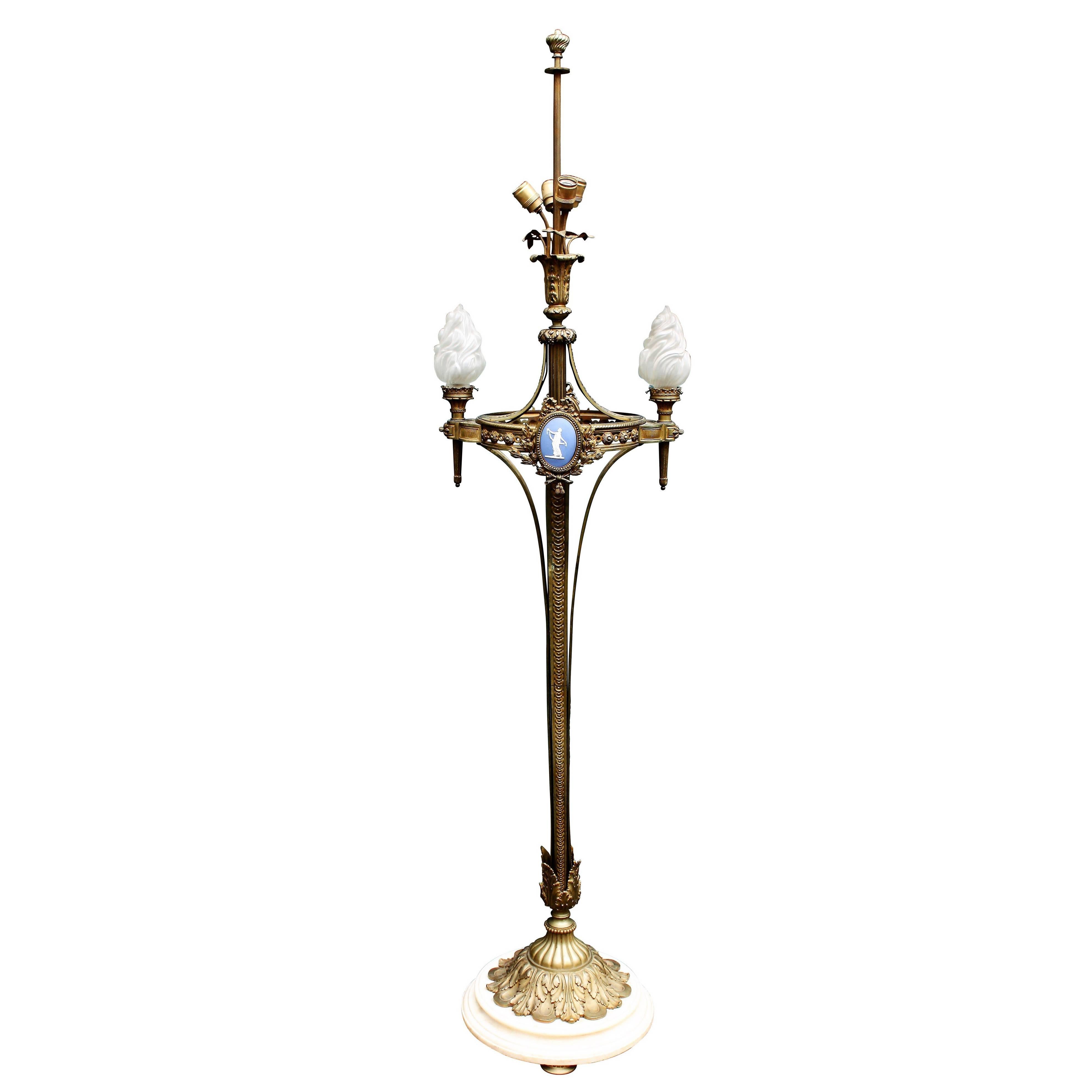 Monumental Floor Lamp, Torchere, Alabaster and Bronze, France, circa 1900s