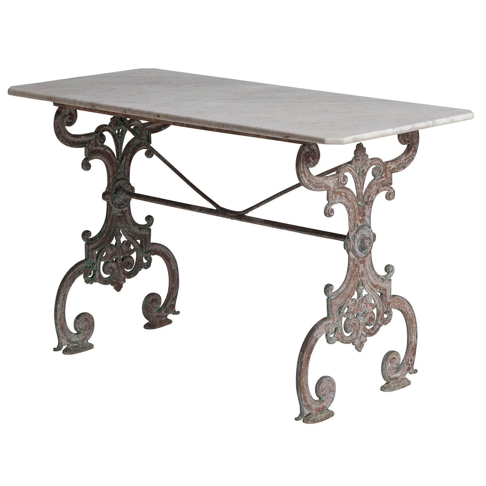 French Cast Iron Garden Table with Marble Top, circa 1880