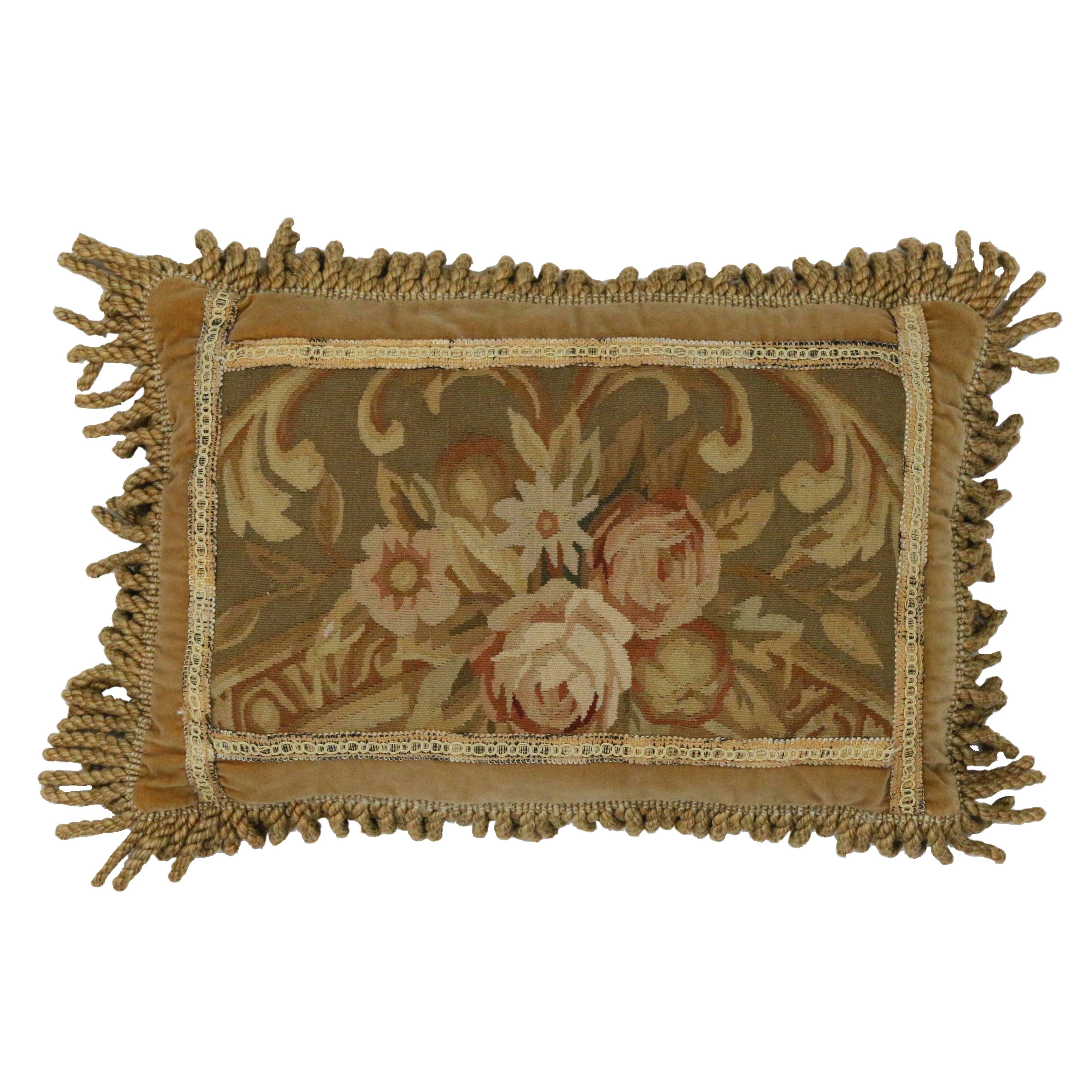 European Tapestry Pillow with French Passementerie and Antique Aubusson Style