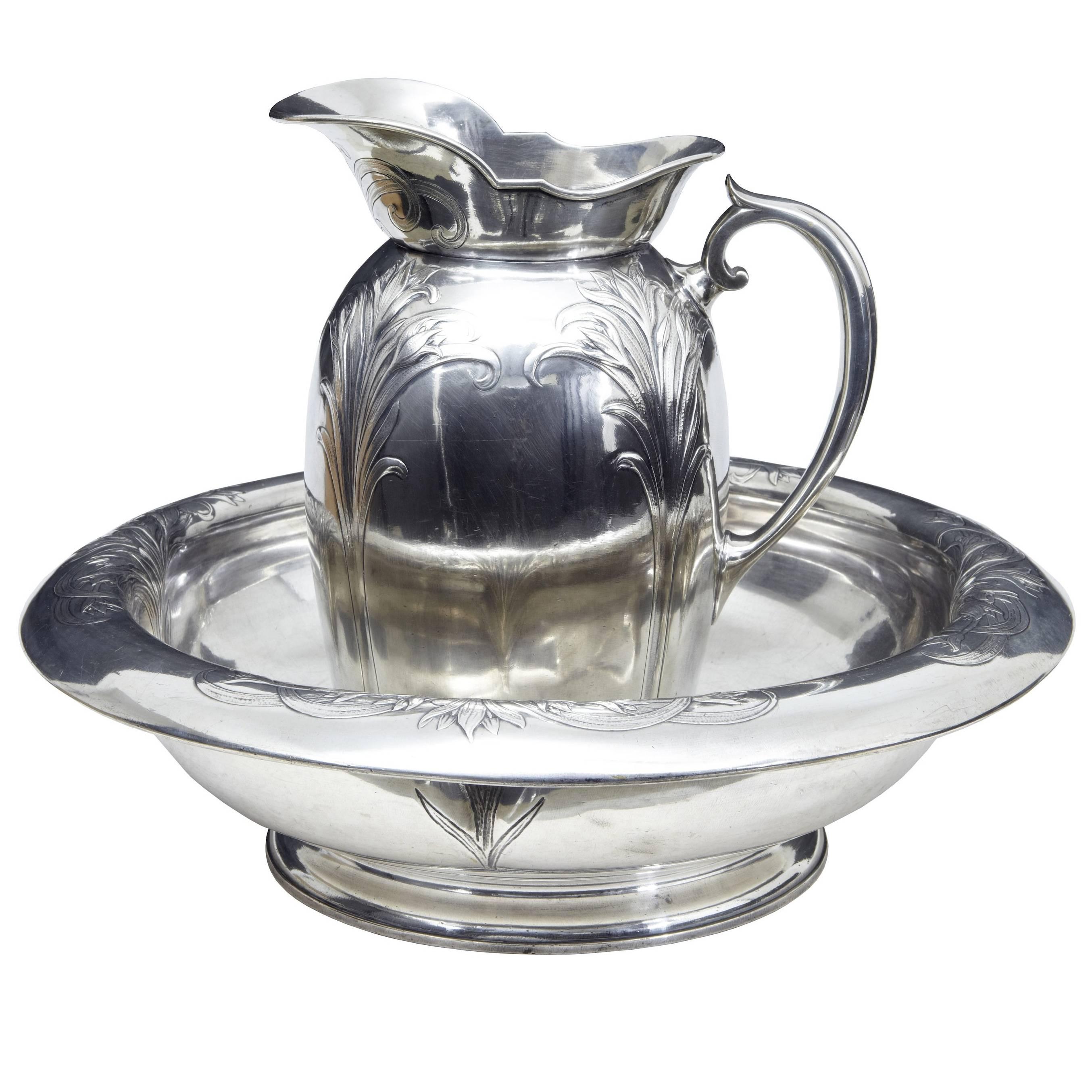 Late 19th Century Art Nouveau Silver Plate Jug and Bowl by Christofle