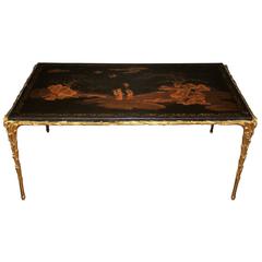 Diminutive 19th Century Chinoiserie Black Lacquered Panel, Now Coffee Table