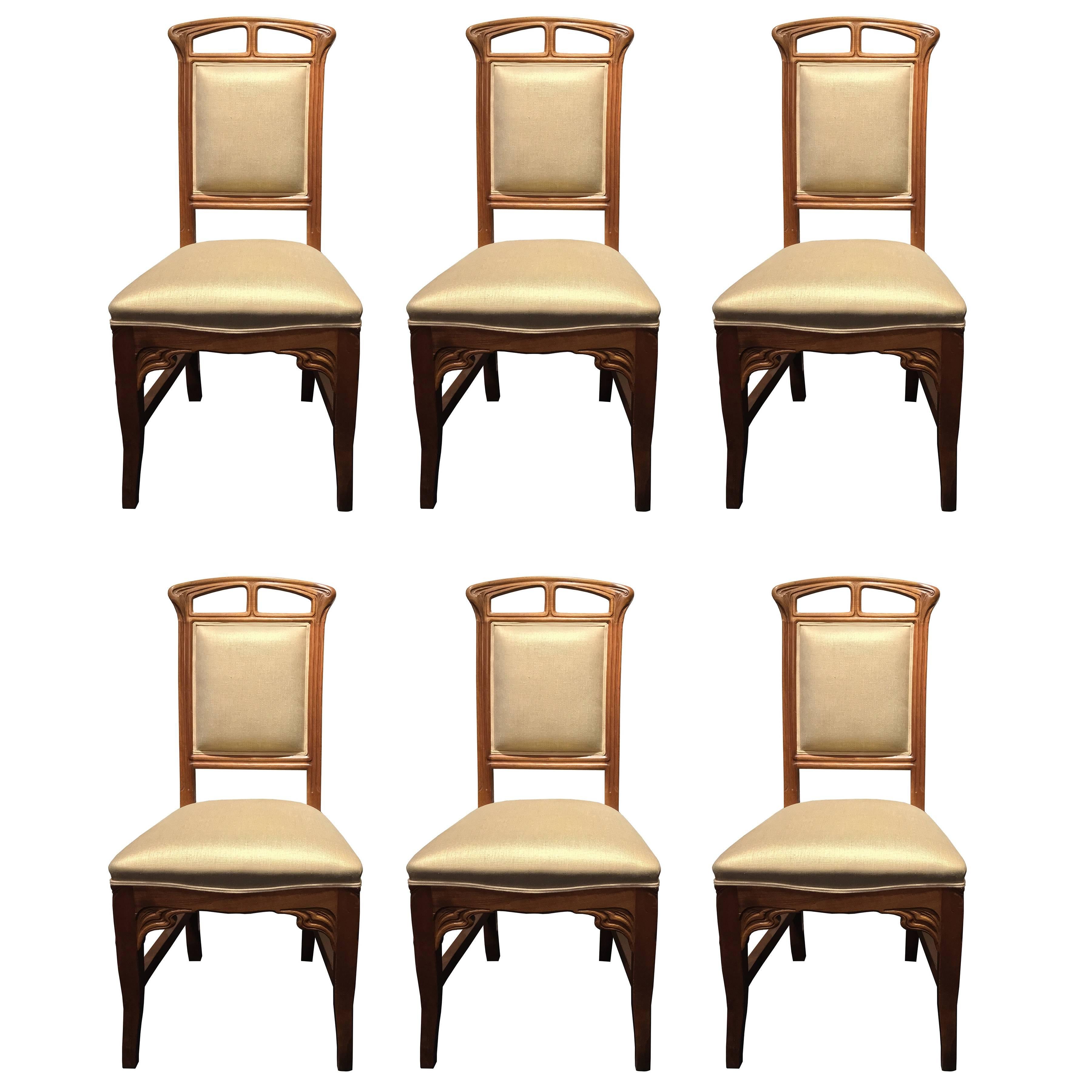 Set of Six Liberty Art Nouveau Wood Chairs Mobilificio Sello Udine Italy For Sale
