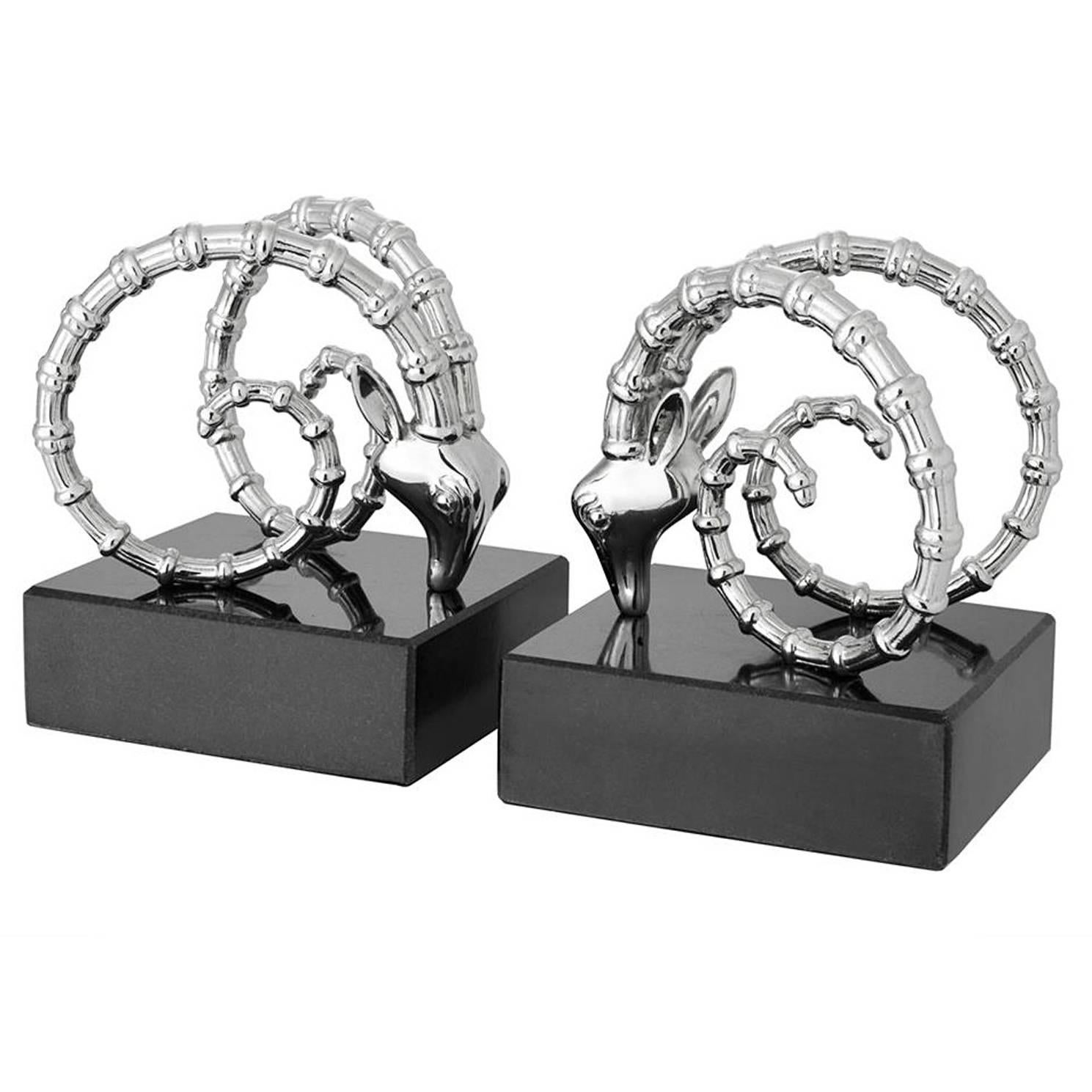 Calabra Bookends Set of Two in Nickel Finish and Granite