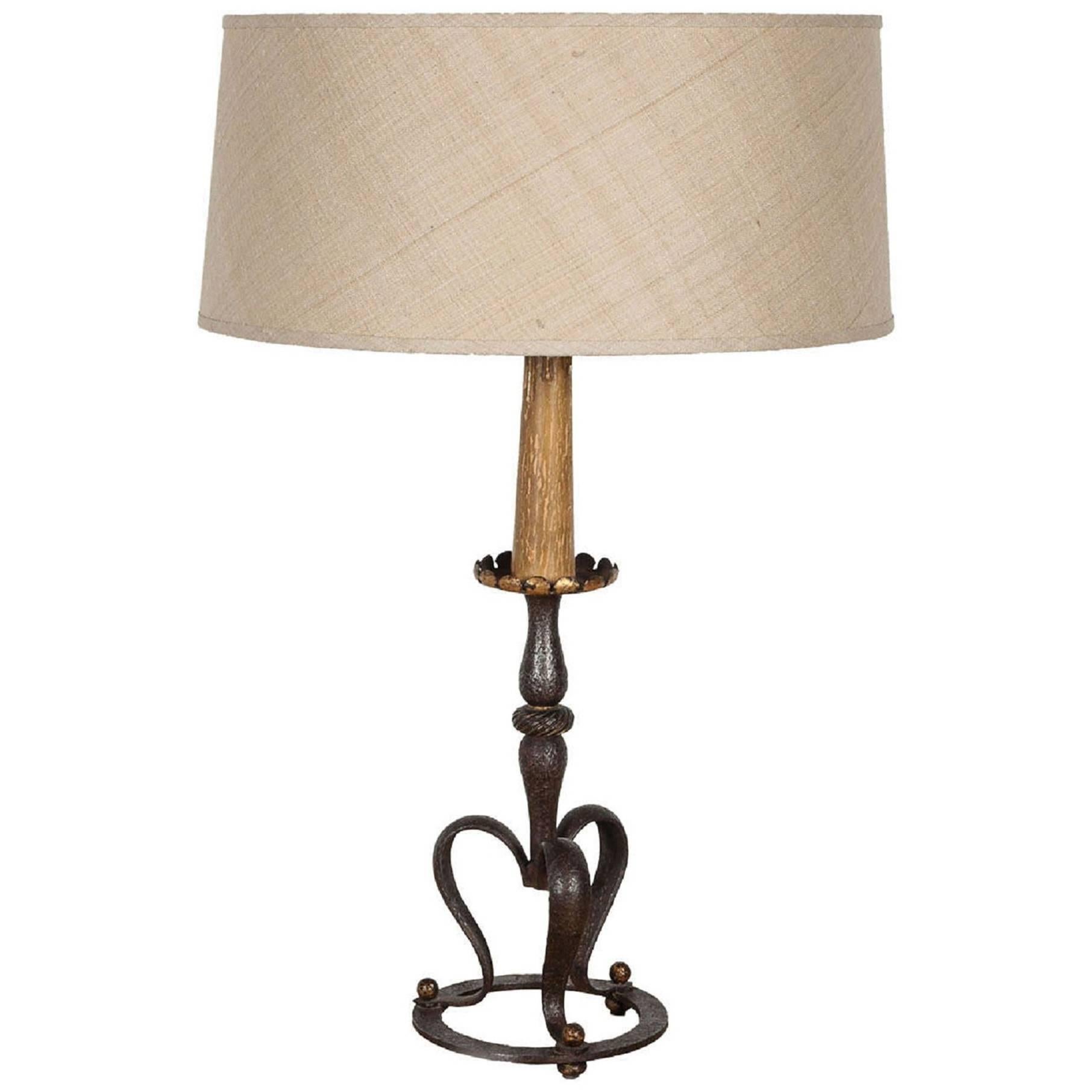 Table Lamp by Gilbert Poillerat, French, 1930s For Sale
