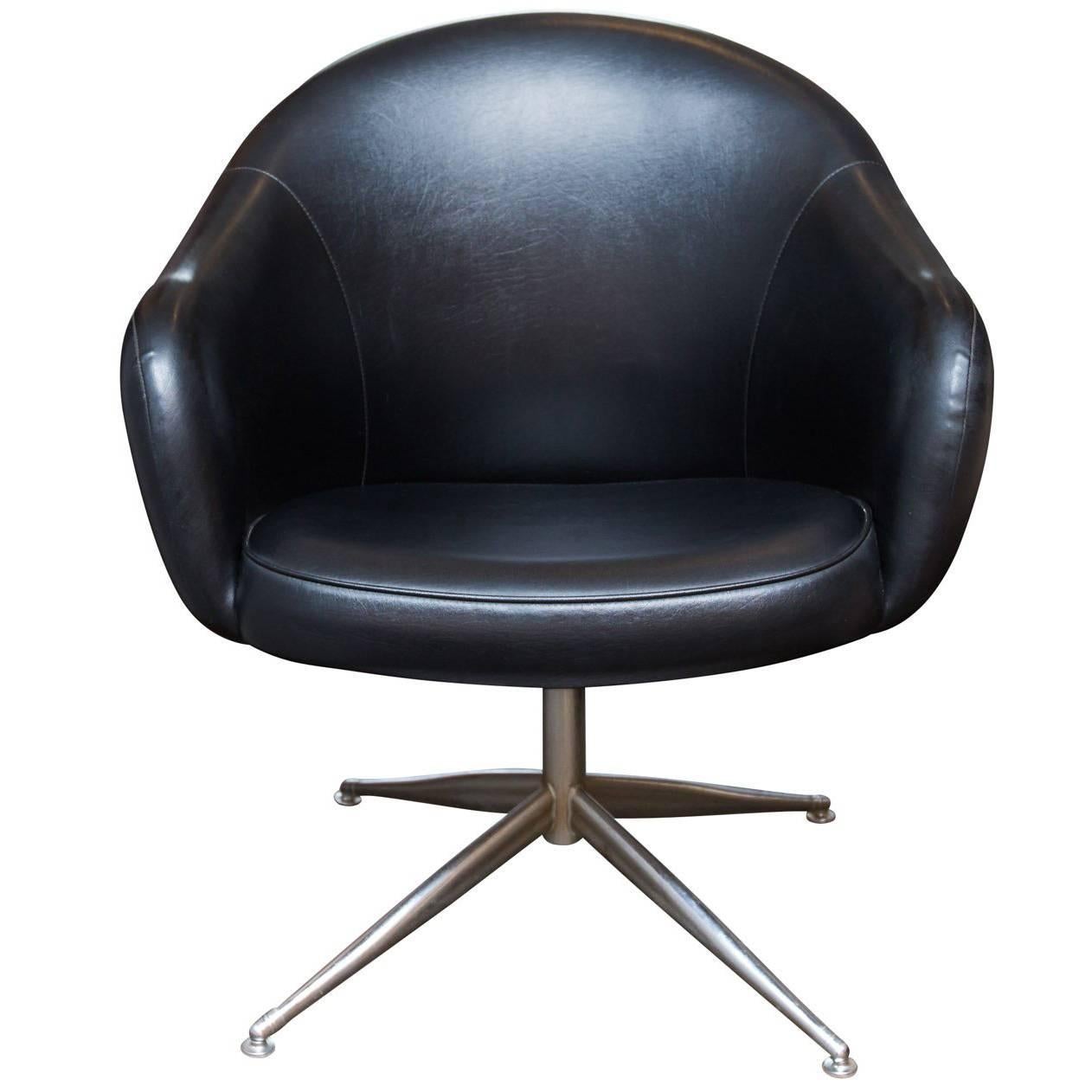 Vintage Baumritter Swivel Chair in Black Naugahyde