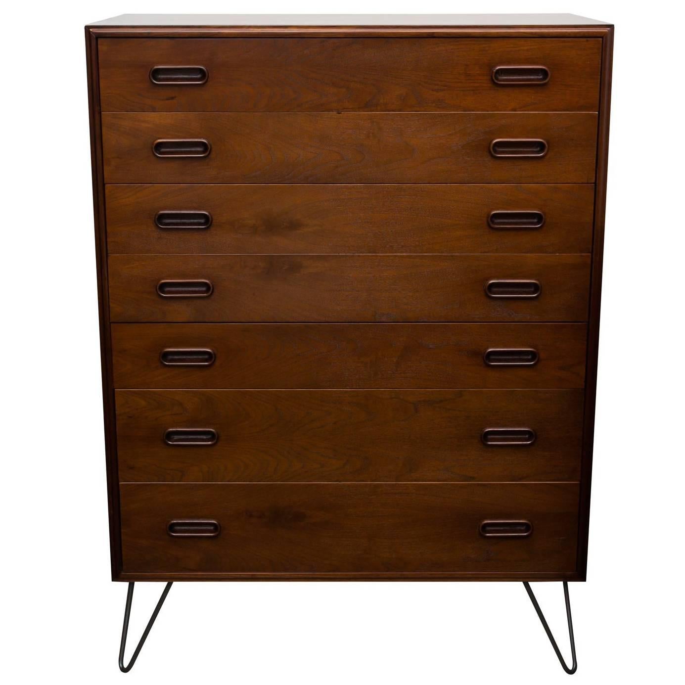 Danish Modern Tall Chest of Drawers on Hairpin Legs