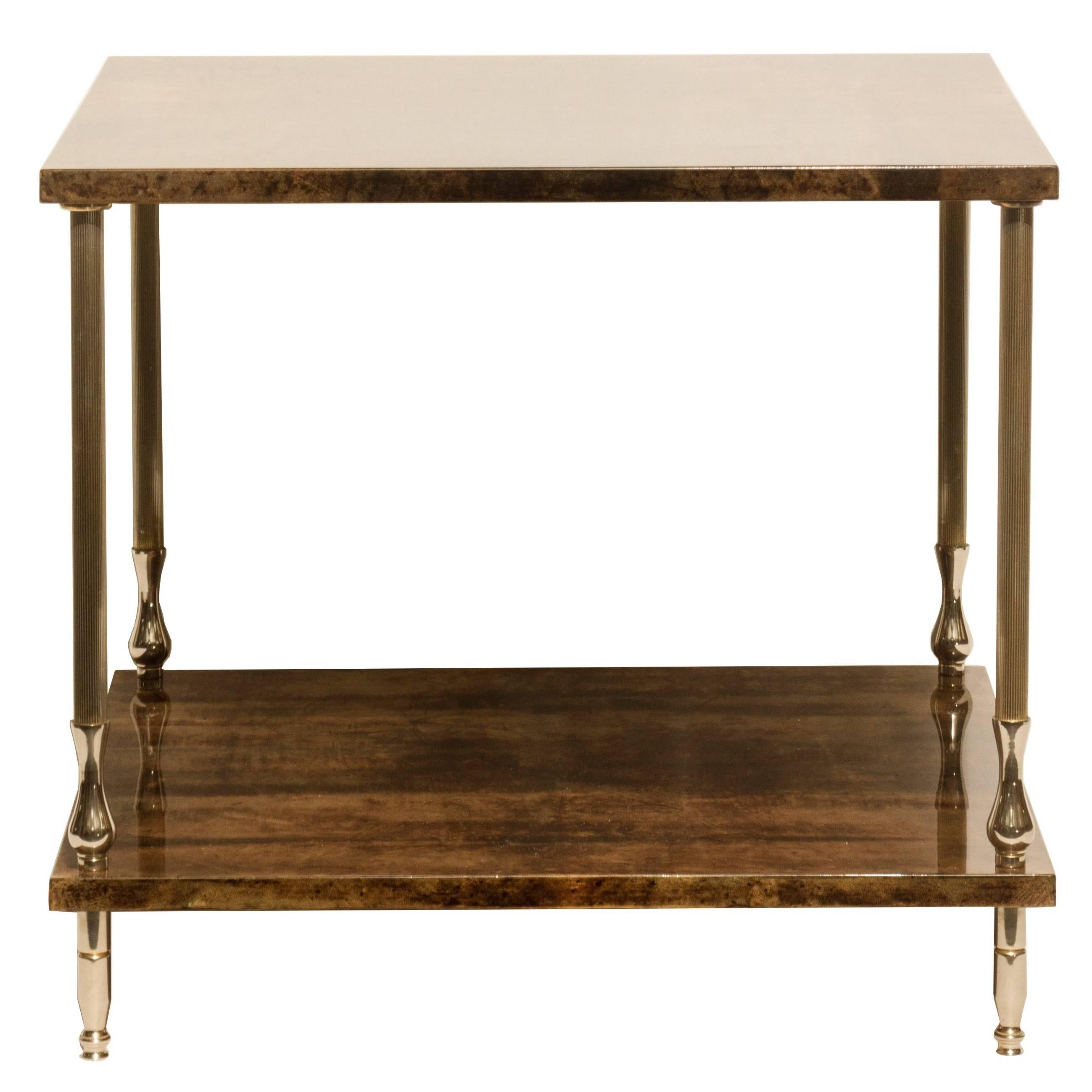Aldo Tura Lacquered Parchment Two-Tiered Table