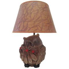 Mid-Century Carved Wood Owl Lamp