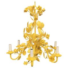 Mid-Century Yellow Metal Flower Chandelier