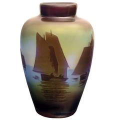 Very Rare Art Nouveau Scenic Vase by Emile Galle
