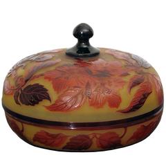 Art Nouveau D'Argental Cameo Glass Box Covered with Lid