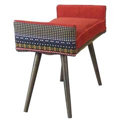 Studio Series:  Backless Vanity Size Stool in Folklorica with Flame Red Seat