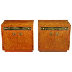 Rare Mastercraft Tangerine Burl Amboyna Nightstands with Acid Etch Detail 1