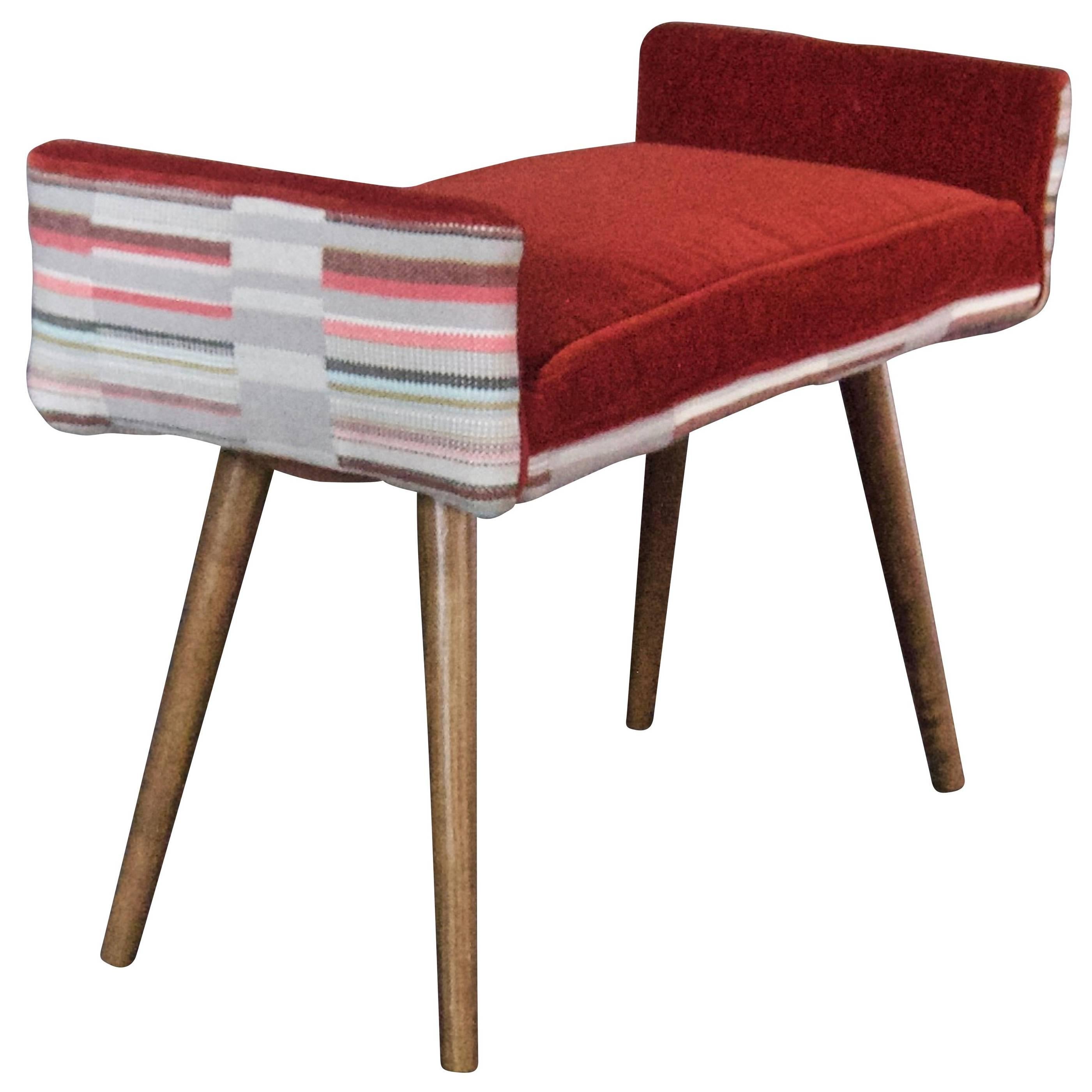 Studio Series: Backless Vanity Size Stool in Gray Geometric with Flame Red Seat For Sale