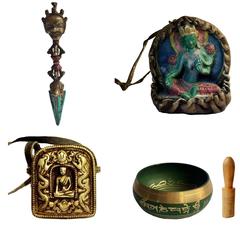 Set of Five Tibetan Devotional Art Objects