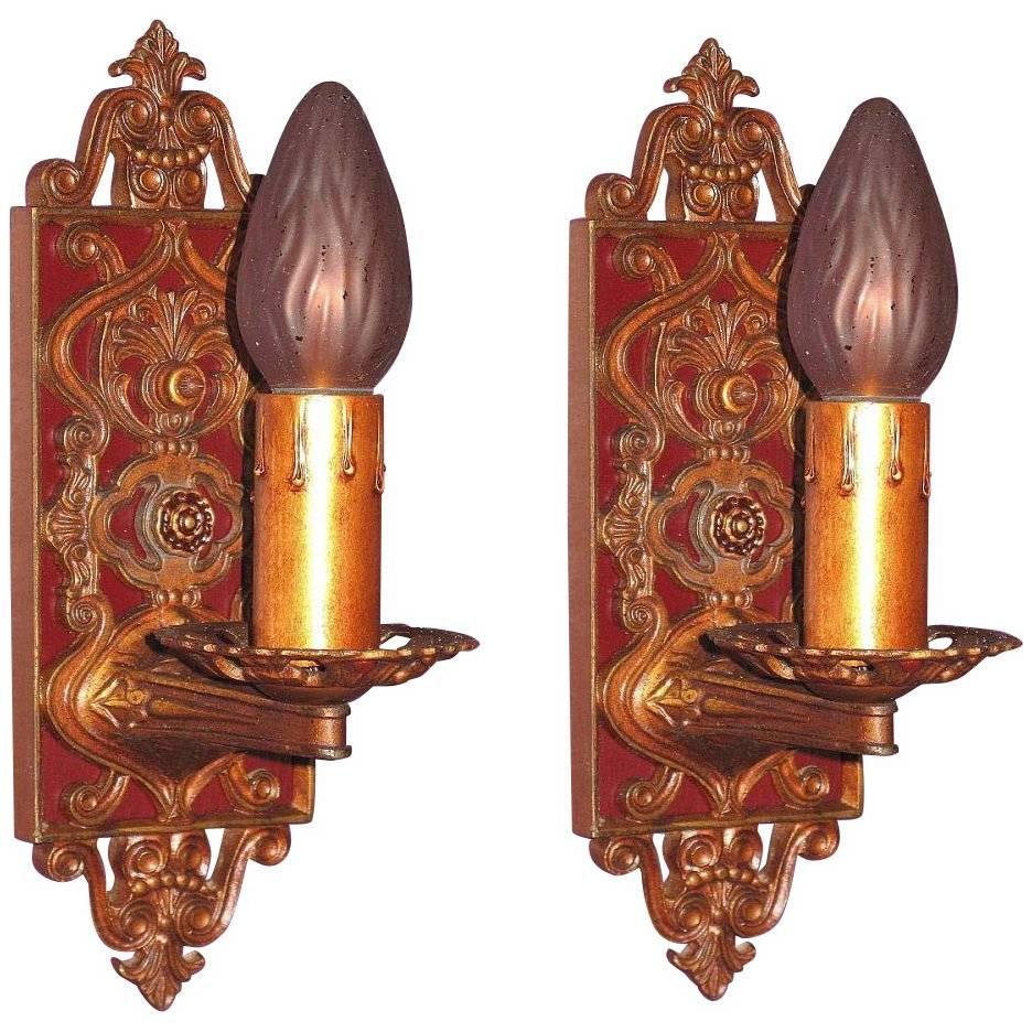 Pair of 1920s French Inspired Sconces in Original Finish For Sale