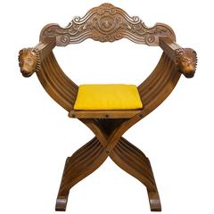 Retro 20th Century Florentine Renaissance Carved Wood Savonarola Chair