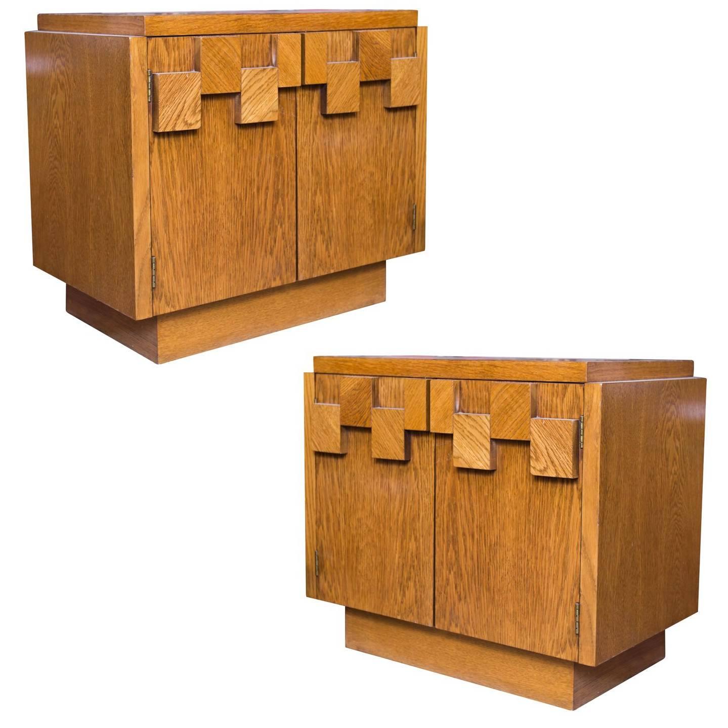 Pair of Lane Brutalist End Tables in Oak