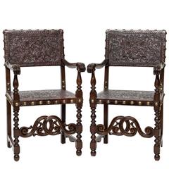 Vintage Embossed Leather Armchairs