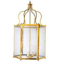 Antique Large 18th Century Georgian Style Brass Frame Lantern, circa 1920