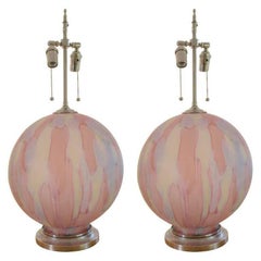 Pair of Pastel Murano Spherical Art Glass Lamps