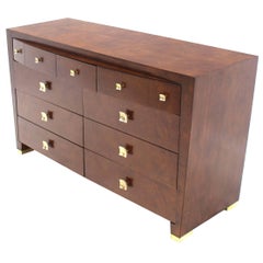 Burl Wood Walnut Brass Hardware Pulls Art Deco Dresser Cabinet Chest of Drawers