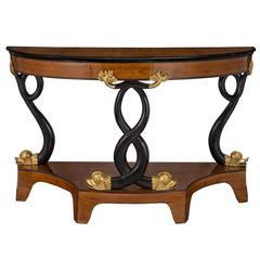 19th Century Neoclassical Cherrywood, Ebonized Fruitwood, and Gilt Wood Console