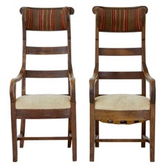 Unusual Pair of 19th Century Fruitwood High Back Armchairs