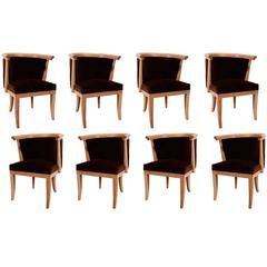 Eight Oak and Velvet Barrel Chairs by Romwebber