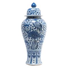 Chinese Blue and White Ginger Jar with Fish and Fronds 4