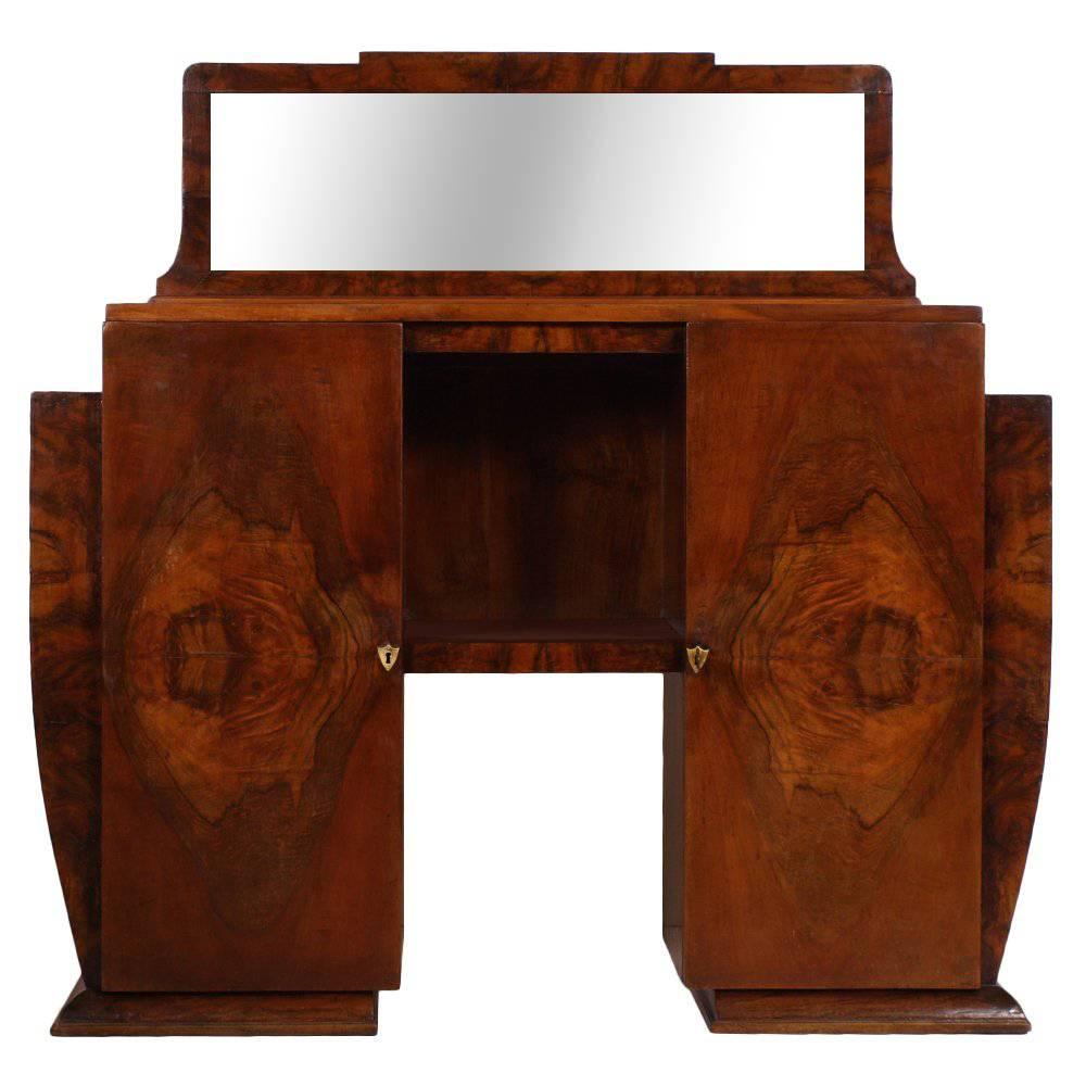 1930s Art Deco Italian credenza by Gaetano Borsani mirrored Cabinet, Burl Walnut