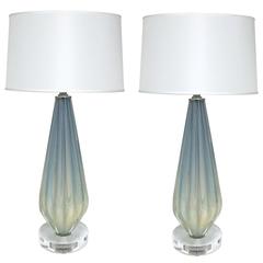 Pair of Petite Seguso Murano Opalescent Vanity Lamps