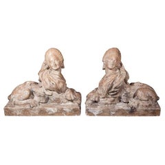 Pair of Terra Cotta Sphinxes