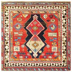 Antique Tribal Square Caucasian Kazak Rug