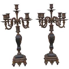 Pair of Antique French Boulle Candelabras