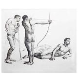 „Drei Bogenschützen“, große und wichtige Radierung mit männlichen Akten von Wolfsfeld