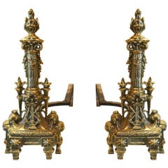 Antique Polished Brass Andirons