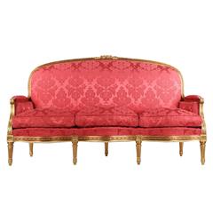 French Louis XVI Style Carved Giltwood Settee Canapé Sofa, Late 20th Century