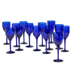 Set of 14 Blue Glass Goblets, English, circa 1950 11