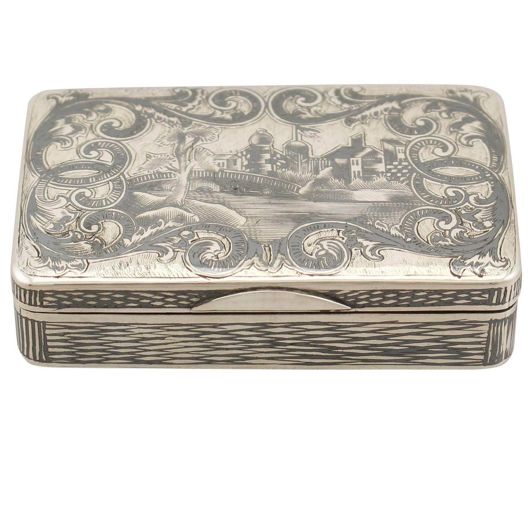 Antique Russian Silver and Niello Enamel Snuff Box, 1850s