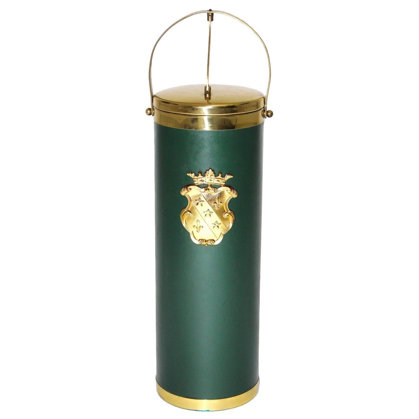 Mid Century Modern Vintage Green and Brass Wine Cooler, circa  1950, Italy For Sale