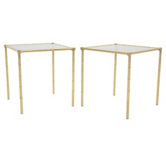Mid Century Modern Vintage Brass Faux Bamboo Side Tables 1960s France Set of two