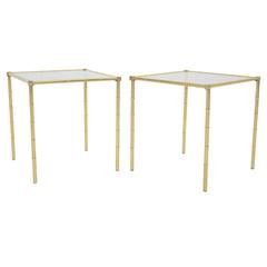 Pair of French Brass Faux Bamboo Side Tables, 1960s 10