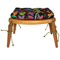 Beechwood Ottoman with Multicolored Cushion by Anna-Lülja Praun, circa 1952 2