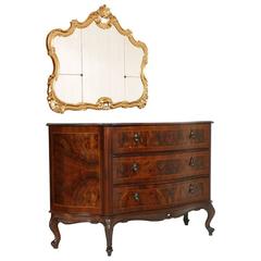 Early 20th Century Venice Baroque Commode Burr Walnut Inlaid with Mirror