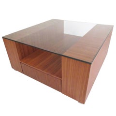 Table basse scandinave moderne en teck et plateau en verre