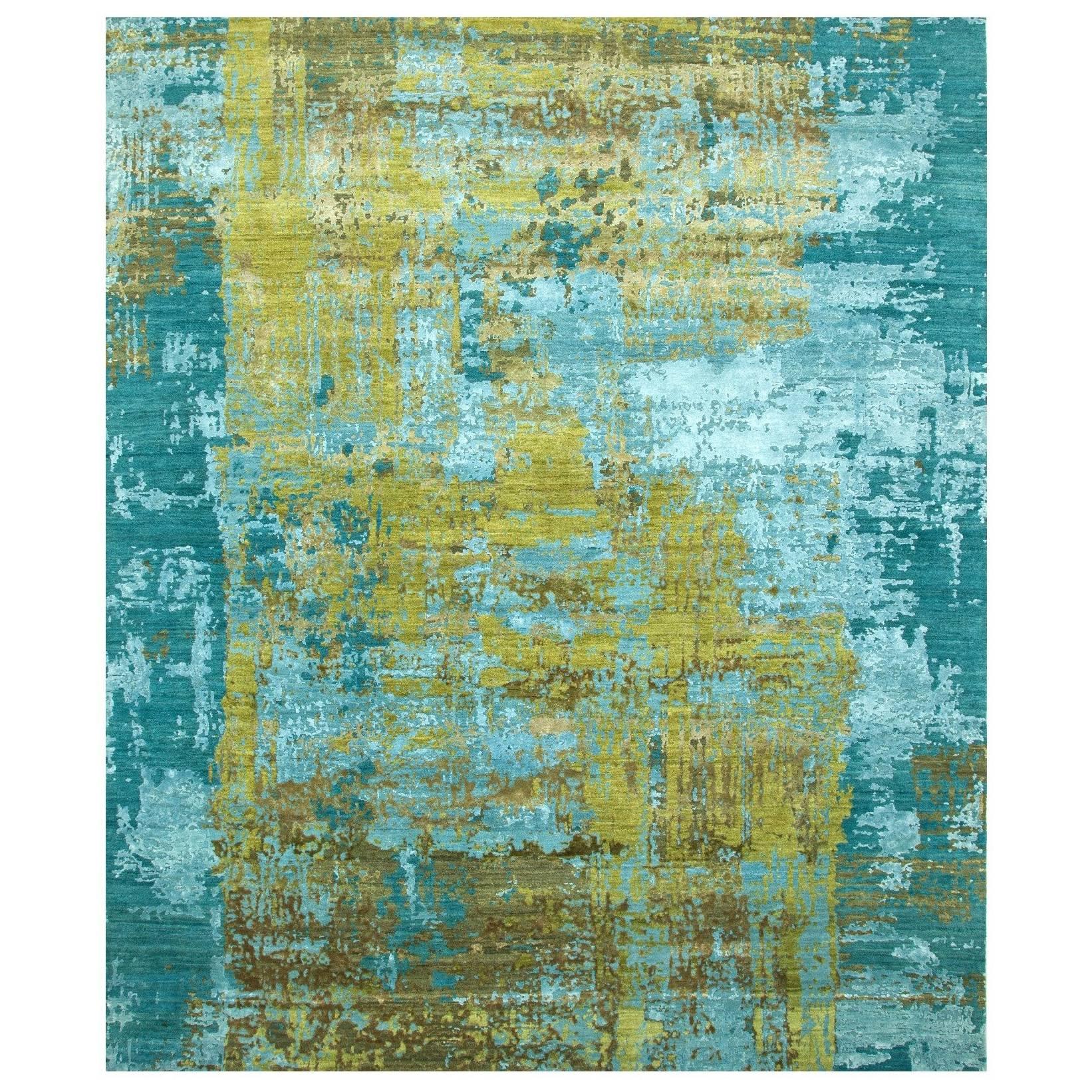 Modern Contemporary Design Rug Turquoise For Sale